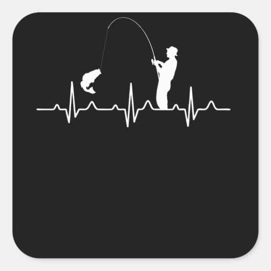 Fishing Heartbeat Vierkante Sticker (Voorkant)
