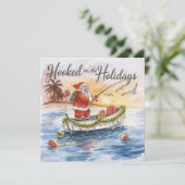 Fishing “Hooked on the Holidays” with Santa Claus Feestdagenkaart (Staand voorkant)