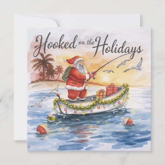 Fishing “Hooked on the Holidays” with Santa Claus Feestdagenkaart (Voorkant)