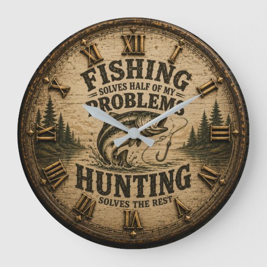 Fishing Hunting Cabin Fisherman & Hunter Gift Grote Klok (Voorkant)