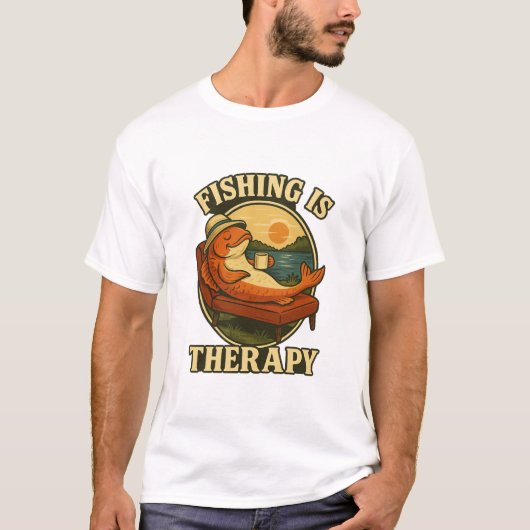 Fishing Is Therapy | Funny Fish Couch Art T-shirt (Voorkant)