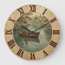 Fishing Lake- Wall Clock Grote Klok