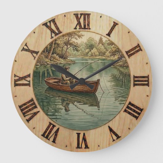 Fishing Lake- Wall Clock  Grote Klok (Voorkant)