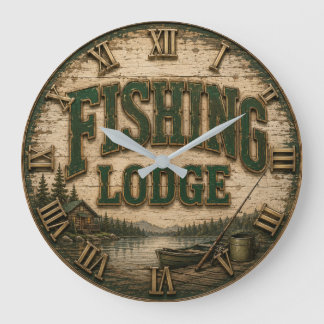 Fishing Lodge Rustic Cabin Lake Decor Vintage Fish Grote Klok