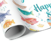 Fishing Lover 80th Birthday Watercolor  Cadeaupapier (Rol Hoek)