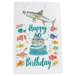 Fishing Lover 80th Birthday Watercolor  Medium Cadeauzakje
