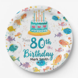 Fishing Lover 80th Birthday Watercolor  Papieren Bordje