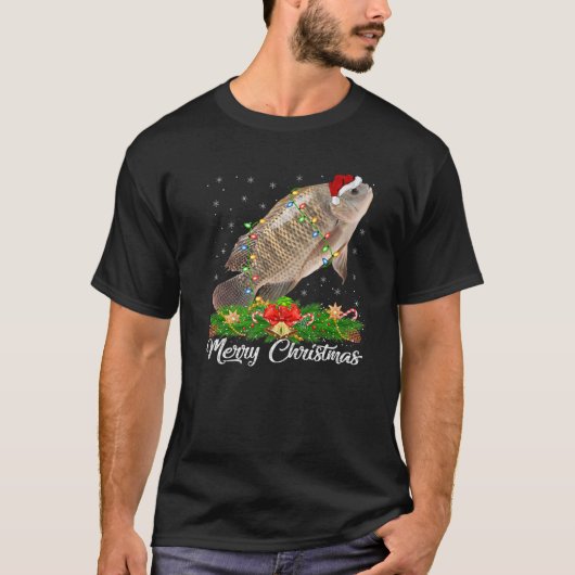 Fishing Lover Matching Santa Hat Tilapia Fish Chri T-shirt (Voorkant)
