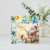 Fishing Lover Santa is Fishing Christmas in July Feestdagenkaart (Staand voorkant)