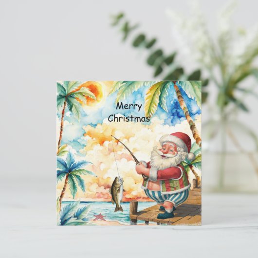 Fishing Lover Santa is Fishing Christmas in July Feestdagenkaart (Staand voorkant)