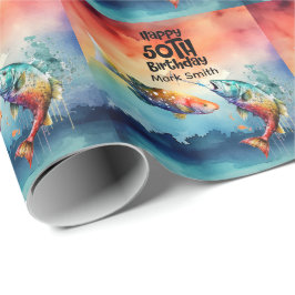 Fishing lovers 50th  birthday Fish   watercolor   Cadeaupapier
