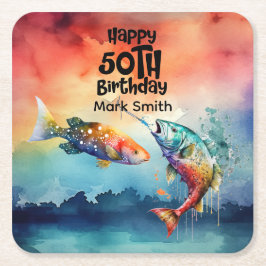 Fishing lovers 50th  birthday Fish   watercolor   Kartonnen Onderzetters