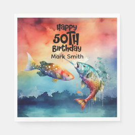 Fishing lovers 50th  birthday Fish   watercolor   Servet