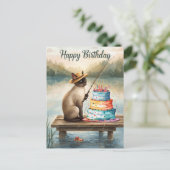 Fishing lovers birthday with Fish watercolor Briefkaart (Staand voorkant)