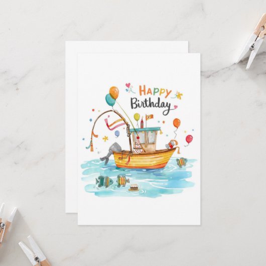 Fishing Lovers themed go fishing on his birthday  Kaart (Voorkant / Achterkant in situ)