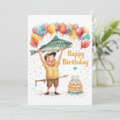 Fishing Lovers themed go fishing on his birthday  Kaart (Staand voorkant)