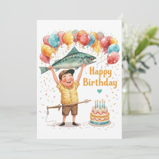 Fishing Lovers themed go fishing on his birthday  Kaart (Staand voorkant)