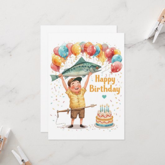 Fishing Lovers themed go fishing on his birthday  Kaart (Voorkant / Achterkant in situ)