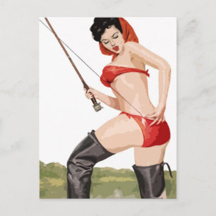Fishing pin-up vintage poster briefkaart