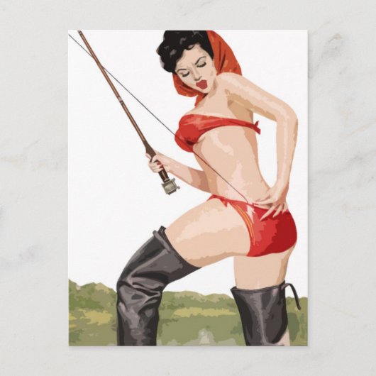 Fishing pin-up vintage poster briefkaart (Voorkant)