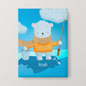 Fishing Polar Bear Kid Pin Button with Name (Voorkant)