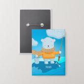Fishing Polar Bear Kid Pin Button with Name (Voorkant / Achterkant)