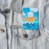 Fishing Polar Bear Kid Pin Button with Name (Insitu)