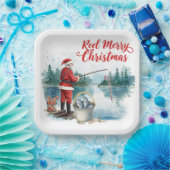 Fishing Santa Christmas themed Papieren Bordje (Feest)