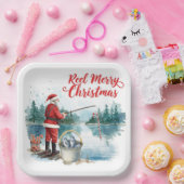 Fishing Santa Christmas themed Papieren Bordje (Feest)