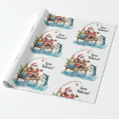 Fishing Santa Claus sitting fishing Christmas time Cadeaupapier (Uitgerold)