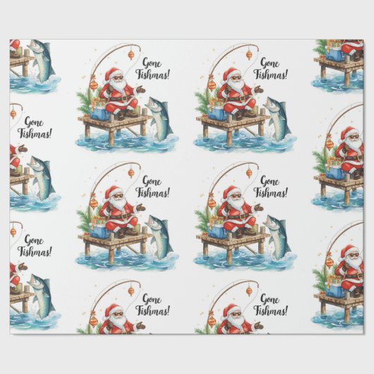 Fishing Santa Claus sitting fishing Christmas time Cadeaupapier (Zoom)
