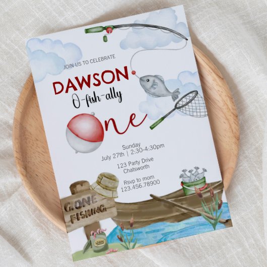 fishing-themed, Fishing Birthday, One, first birth Kaart