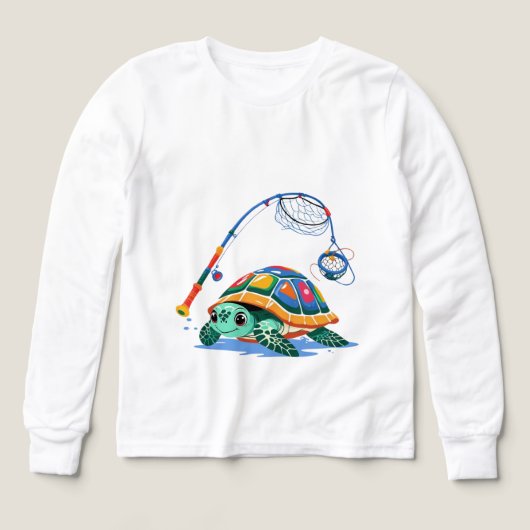 Fishing Turtle Fun – Kids’ Long Sleeve Tee (Voorkant)