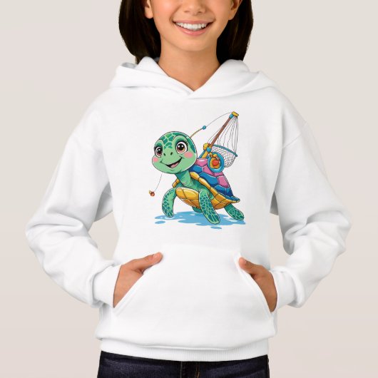 Fishing Turtle – Kids’ Hoodie (Voorkant)