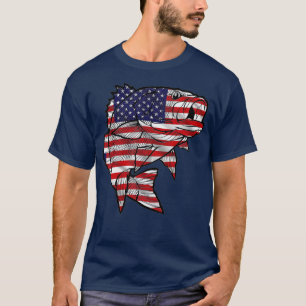Fishing US American Flag Bass Fish Fisherman 4th O T-shirt