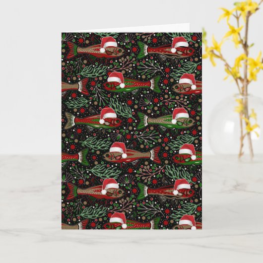 Fishing You a Merry Christmas Red Green Trout Kaart (Gele Bloem)