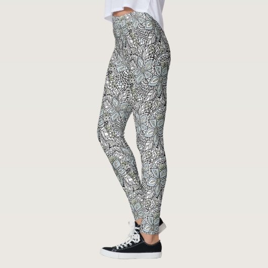 Fishnet lace floral pattern white pink black leggings (Links)