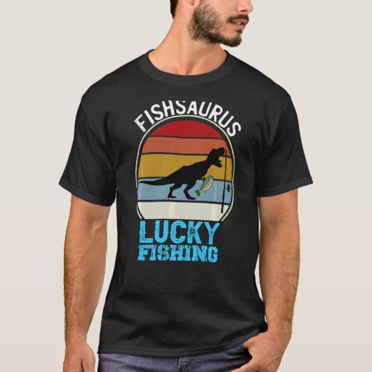 Fishsaurus Rex Dinosaur Baars Geluk Vissentoernooi T-shirt (Voorkant)