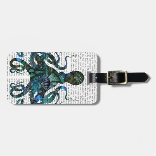 Fishy Blue Octopus Bagagelabel (Voorkant horizontaal)