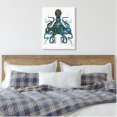 Fishy Blue Octopus Canvas Afdruk (Insitu (Slaapkamer))