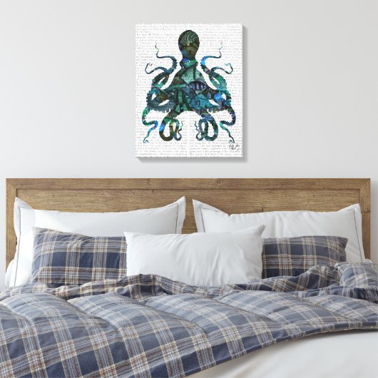 Fishy Blue Octopus Canvas Afdruk (Insitu (Slaapkamer))