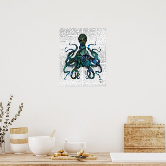 Fishy Blue Octopus Poster (Keuken)