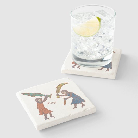 Fishy Fight Stenen Onderzetter (Zijkant)