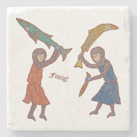 Fishy Fight Stenen Onderzetter (Voorkant)