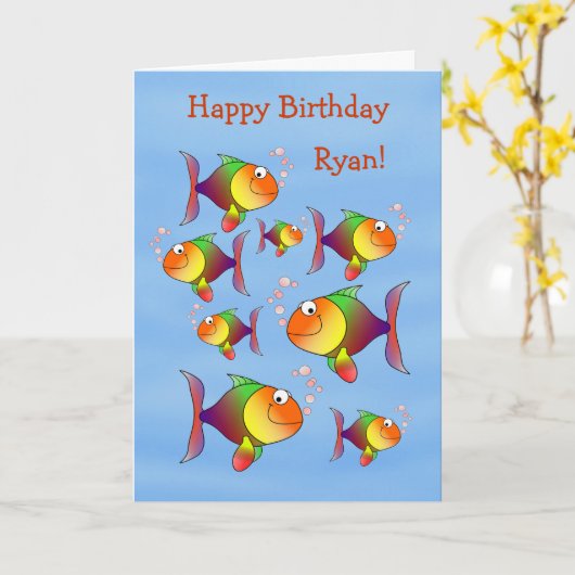 Fishy Fun Kids Personalized Birthday Card Kaart (Gele Bloem)