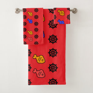 Fishy Wheels Kinder Rood Bad Handdoek
