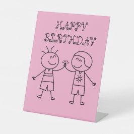 Fist Bump Happy Birthday Pink Reclamebord Met Voetstuk