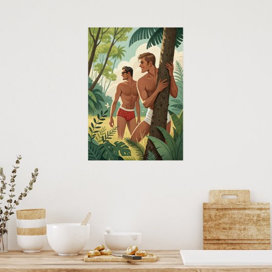 Fit jongens in het bos poster (Keuken)
