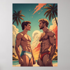 Fit jongens op het strand poster