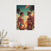 Fit jongens op het strand poster (Keuken)